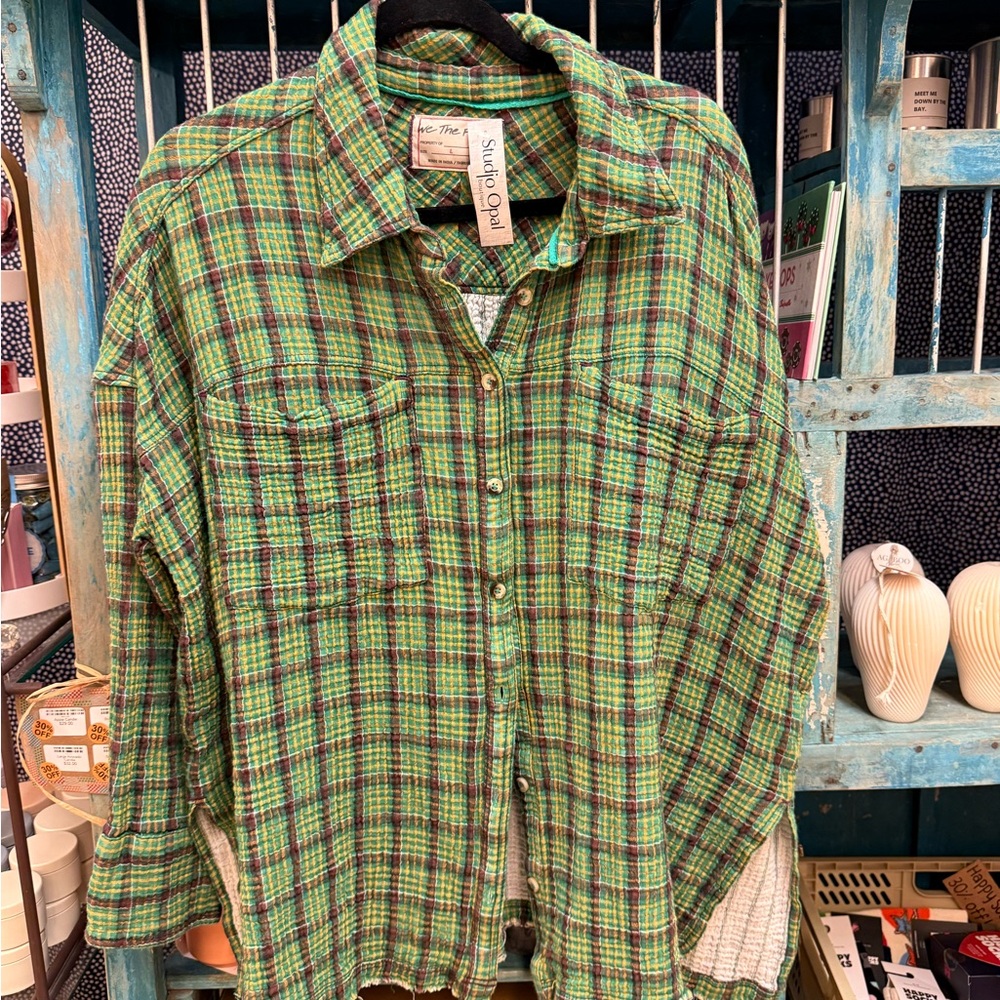 Free People Flowy Oversized Plaid Button-Down Shirt